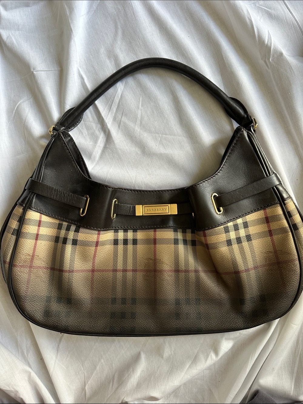 Burberry Willenmore Hobo Beige Ombre Haymarket Check Leather Shoulder Bag Italy